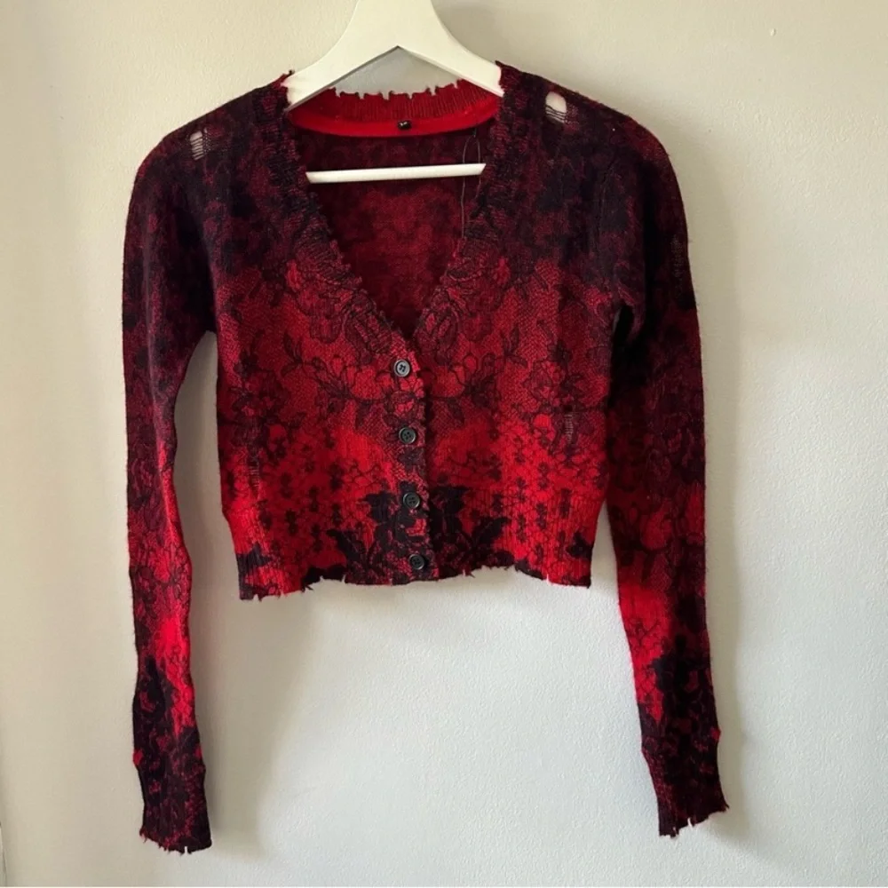 R13 Red Fitted Crop Cardigan Blouse - Picture 2 of 3
